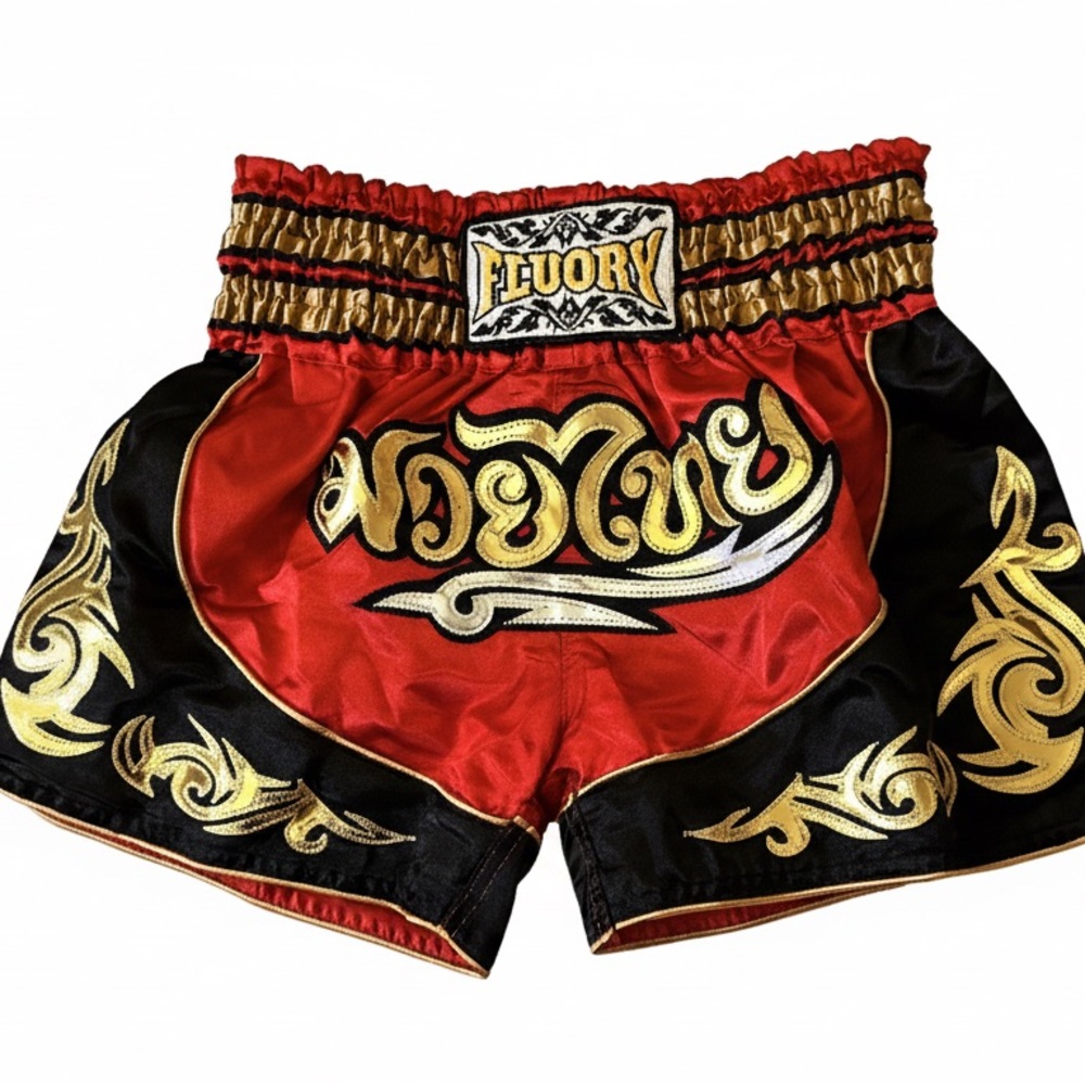 Fluory Red and Black Muay Thai Shorts